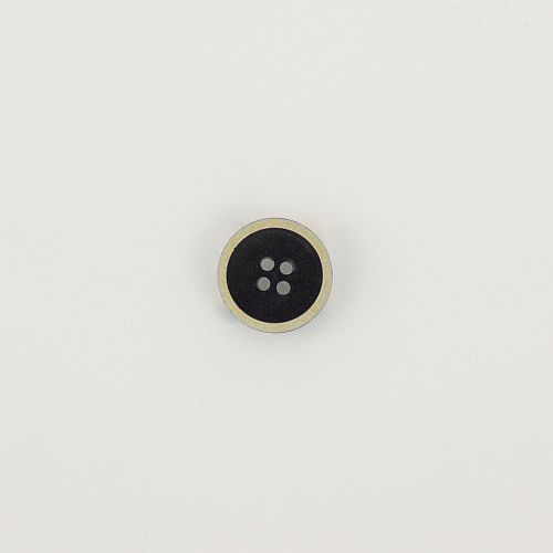 Knopf recyceltes Büffelhorn 15mm mit Einfassung beige schwarz